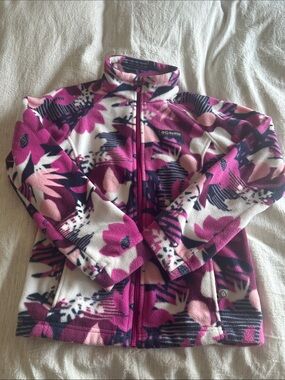 Columbia Pink and White Floral Fleece Zip Jacket